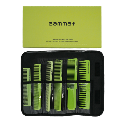 GAMMA+ COMB SET - КОМПЛЕКТ 6 БРОЯ ПРОФЕСИОНАЛНИ ГРЕБЕНИ ЗА КОСА И БРАДА + НЕСЕСЕР