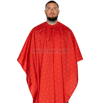 THE BARBER CAPE, BARBER SHIELD RED - ПРЕМИУМ ПЕЛЕРИНА, ЧЕРВЕНА С БЯЛО ЛОГО