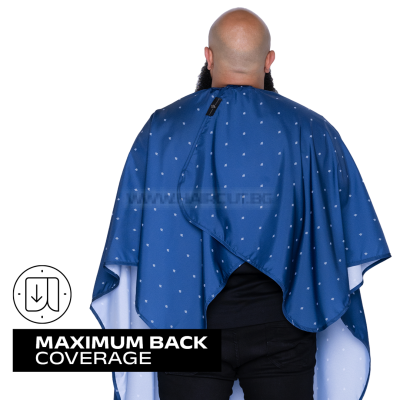 THE BARBER CAPE, BARBER SHIELD BLUE - ПРЕМИУМ ПЕЛЕРИНА, СИНЯ С БЯЛО ЛОГО
