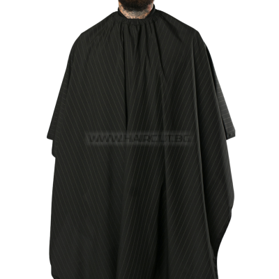 THE BARBER CAPE BLACK/WHITE PINSTRIPE - ПРЕМИУМ ПЕЛЕРИНА, ЧЕРНА С БЯЛО РАЙЕ