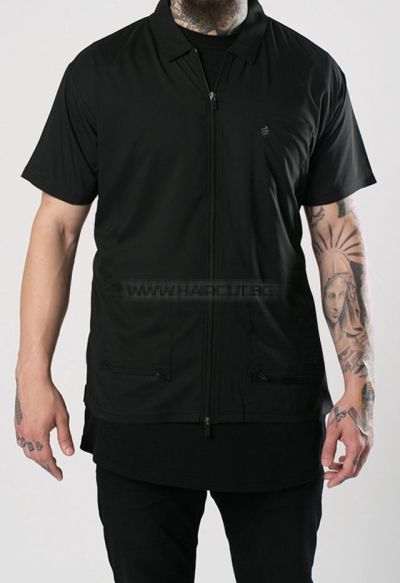 THE BARBER JACKET BLACK - ПРОФЕСИОНАЛНА РАБОТНА РИЗА С КЪС РЪКАВ, ЧЕРНА С ЛОГО