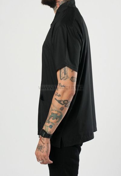 THE BARBER JACKET BLACK - ПРОФЕСИОНАЛНА РАБОТНА РИЗА С КЪС РЪКАВ, ЧЕРНА С ЛОГО