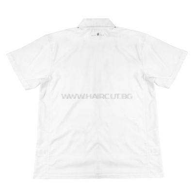 THE BARBER JACKET WHITE - ПРОФЕСИОНАЛНА РАБОТНА РИЗА С КЪС РЪКАВ, БЯЛА С ЛОГО