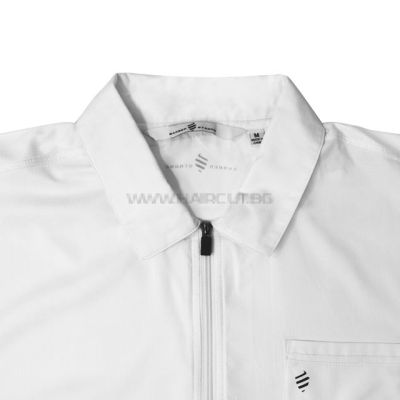 THE BARBER JACKET WHITE - ПРОФЕСИОНАЛНА РАБОТНА РИЗА С КЪС РЪКАВ, БЯЛА С ЛОГО