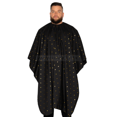 THE BARBER CAPE, BARBER SHIELD BLACK/GOLD - ПРЕМИУМ ПЕЛЕРИНА, ЧЕРНА С ЛОГО В ЗЛАТЕН МЕТАЛИК