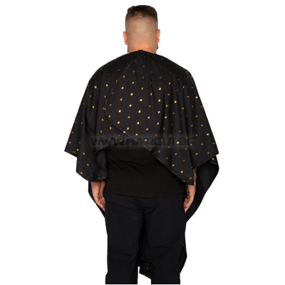THE BARBER CAPE, BARBER SHIELD BLACK/GOLD - ПРЕМИУМ ПЕЛЕРИНА, ЧЕРНА С ЛОГО В ЗЛАТЕН МЕТАЛИК
