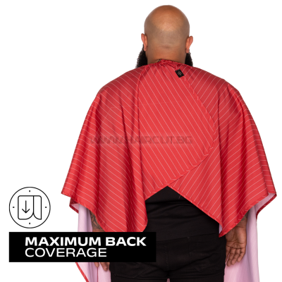 THE BARBER CAPE RED/WHITE PINSTRIPE - ПРЕМИУМ ПЕЛЕРИНА, ЧЕРВЕНА С БЯЛО РАЙЕ