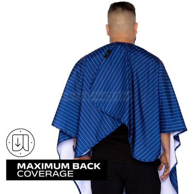 THE BARBER CAPE BLUE/WHITE PINSTRIPE - ПРЕМИУМ ПЕЛЕРИНА, СИНЯ С БЯЛО РАЙЕ
