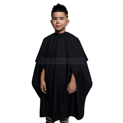 THE JUNIOR BARBER CAPE HANDS-FREE BLACK - ПРЕМИУМ ПЕЛЕРИНА ЗА ДЕЦА, С РЪКАВИ, ЧЕРНА