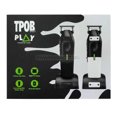 TPOB PLAY TRIMMER BLACK & WHITE - ПРОФЕСИОНАЛЕН КОНТУРЕН ТРИМЕР ЗА ПОДСТРИГВАНЕ, ЧЕРЕН (+ БЯЛ ПАНЕЛ)